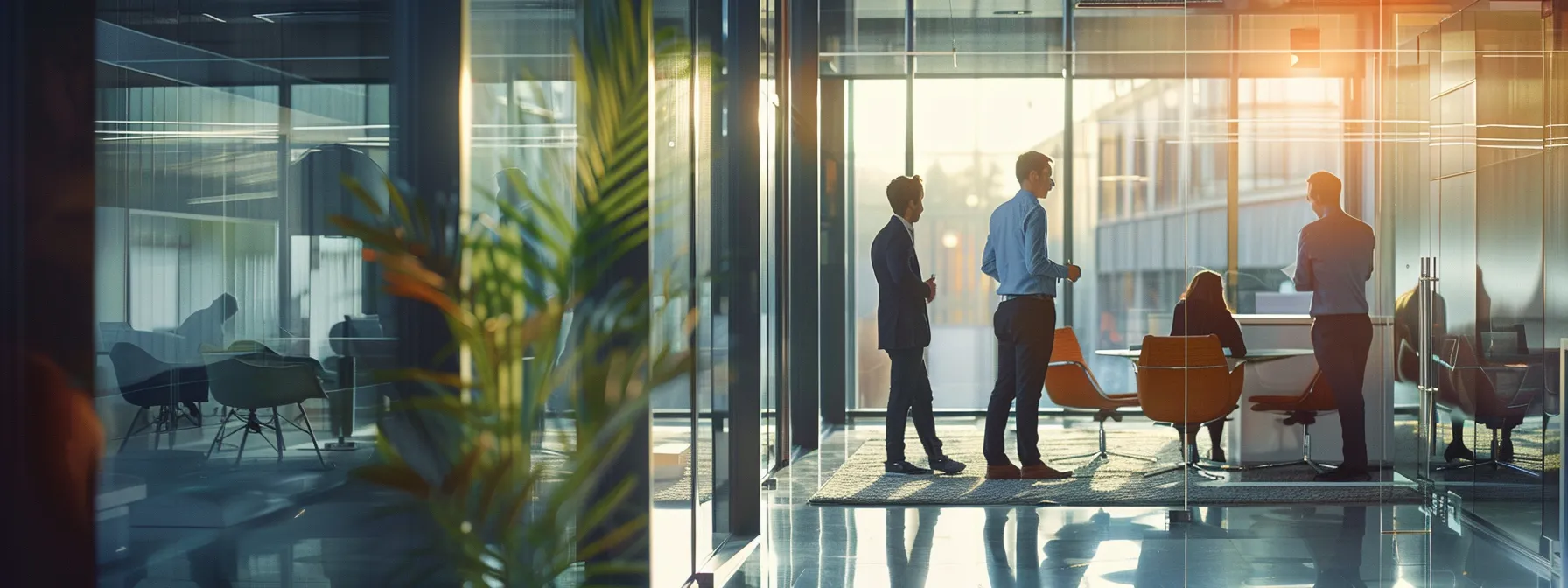 architects and engineers discussing soundproofing solutions in a modern office space.