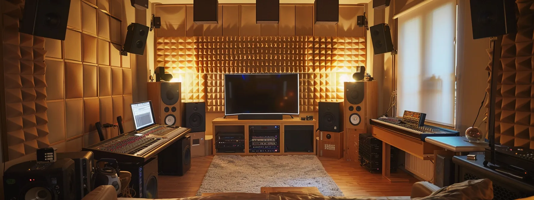 a quiet room with soundproofing panels and acoustic treatments to reduce noise.