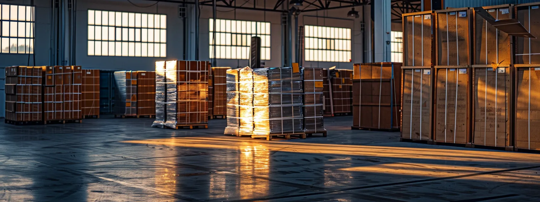 a photo of acoustic panels stacked neatly in a warehouse, ready for bulk shipping to save on transportation costs.