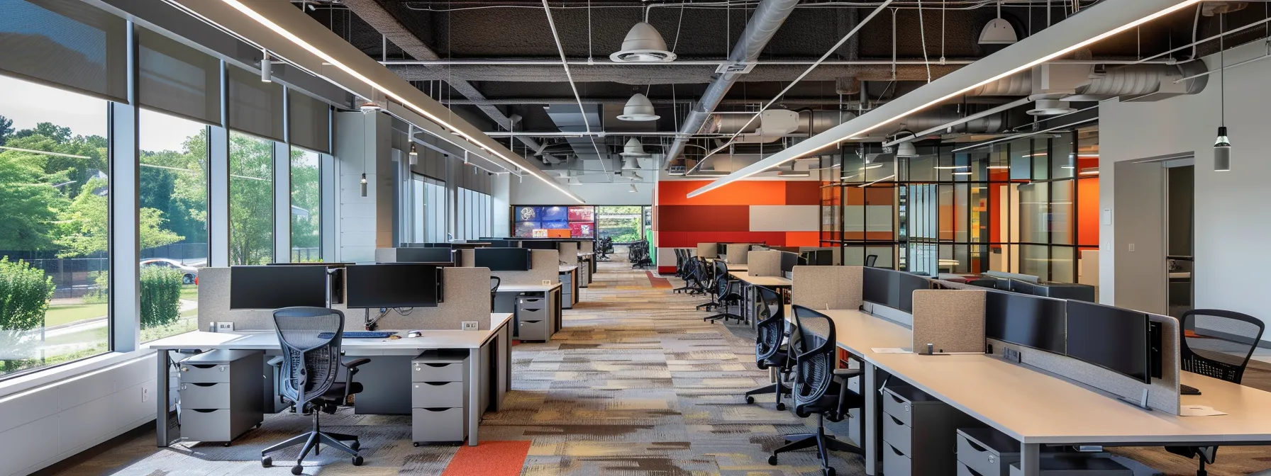 a modern office space filled with sleek acoustic panels and eco-friendly acoustic materials, designed to enhance sound quality and reduce noise, showcasing innovation in workspace design.