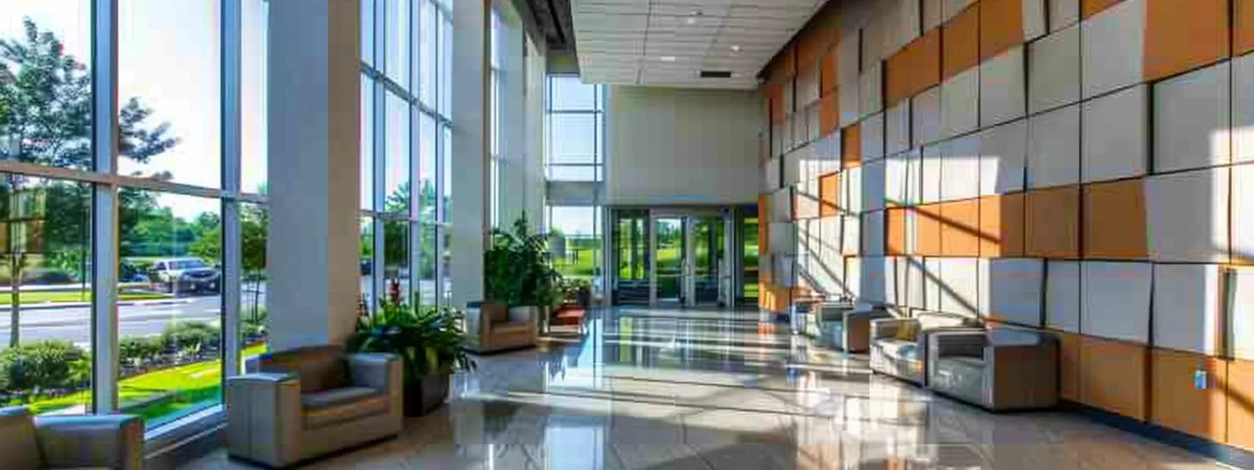 a modern office space with sleek, customizable acoustic wall panels in various colors and textures, enhancing both functionality and aesthetics.