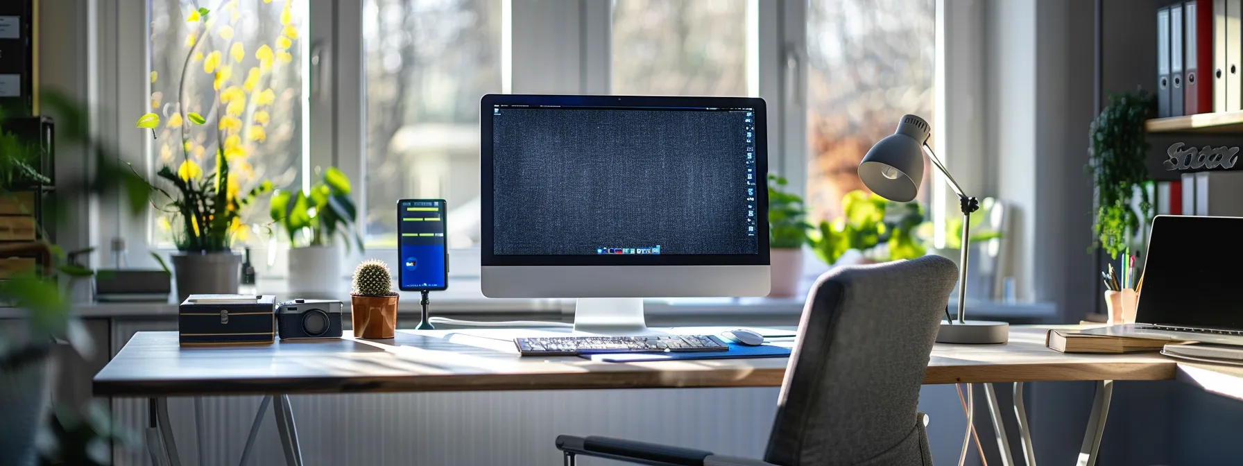 a sleek, modern desk divider in polyester fabric adds a touch of privacy and style to a well-organized workspace.