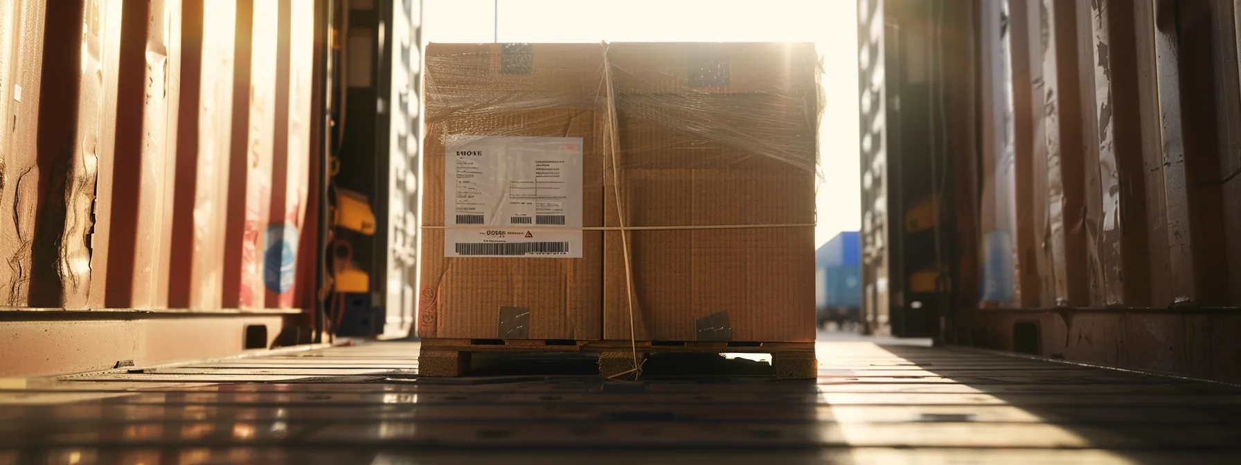 a sturdy cardboard box filled with hexagon wall panels labeled with fragile stickers being loaded onto a shipping truck.